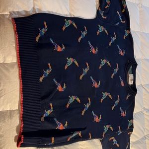 Unique multi colored tropical birds on navy blue background that pop out M size